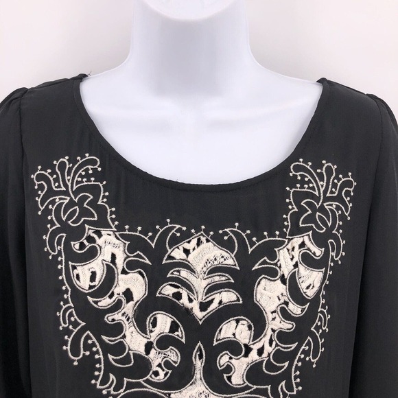 YA LA Sz S Black Dress 3/4 Sleeve Ivory Pattern Pullover Classic NEW NWT - Picture 2 of 6